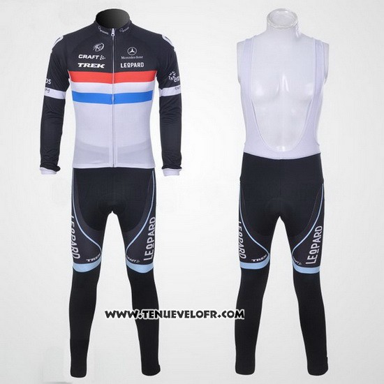 2011 Maillot Ciclismo Trek Leqpard Champion France Noir et Blanc Manches Longues et Cuissard